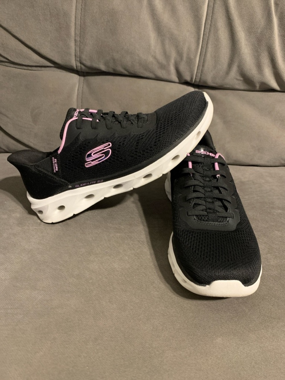 Skechers Black with Pink Accent Slip-On Style Athletic Sneakers
